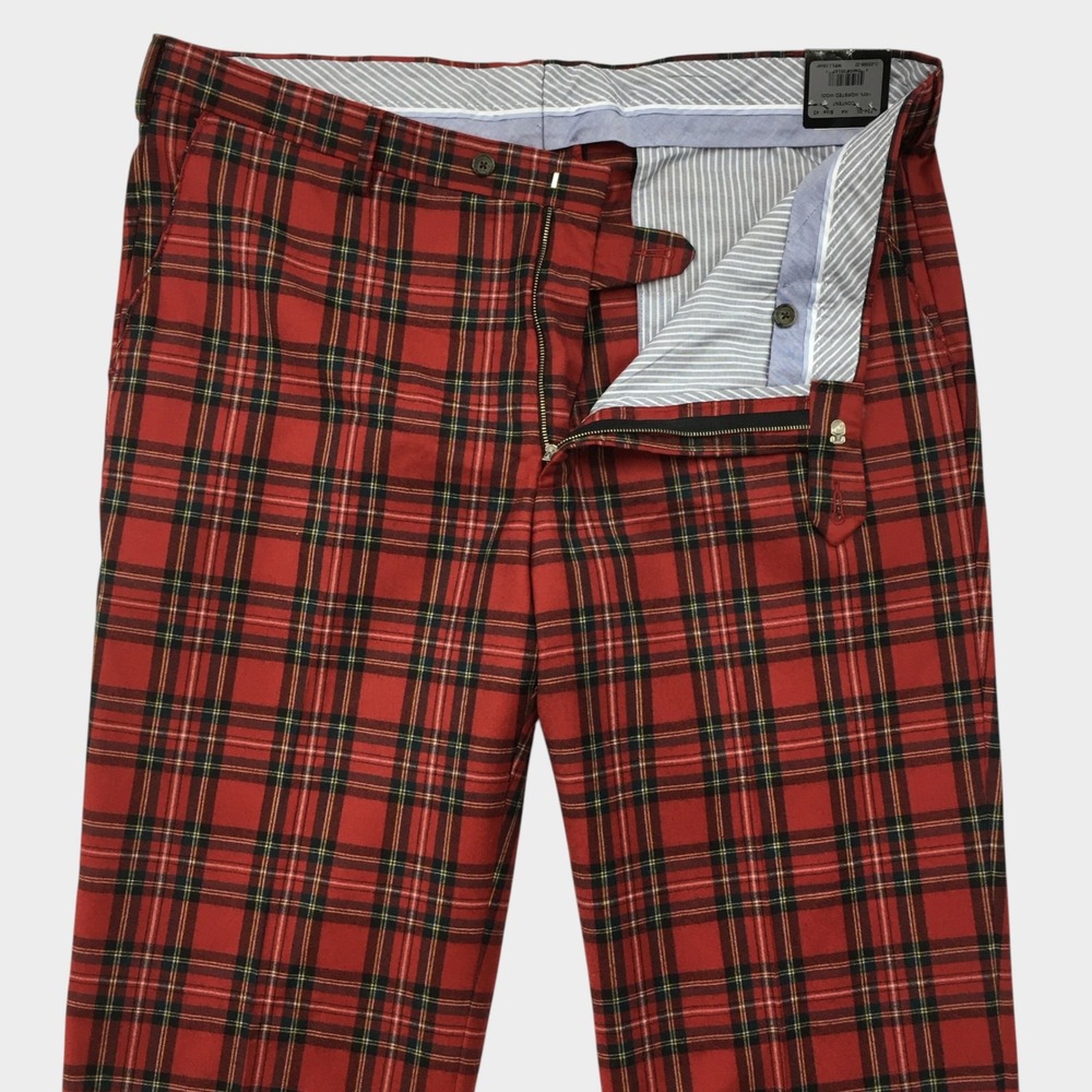 NEW! Berle Mens Red Plaid Worsted Wool‎ Dress Pants Flat Front Trousers Size 42